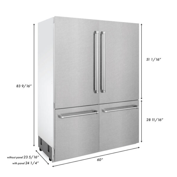 ZLINE 60 in. 32.2 cu. ft. Built-In 4-Door French Door Refrigerator with Internal Water and Ice Dispenser in Fingerprint Resistant Stainless Steel (RBIV-SN-60) - Image 2