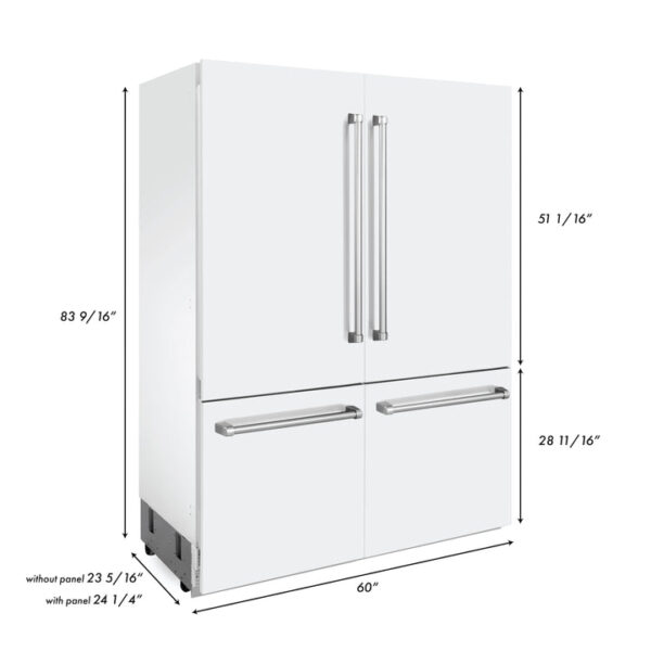 ZLINE 60 in. 32.2 cu. ft. Built-In 4-Door French Door Refrigerator with Internal Water and Ice Dispenser in White Matte (RBIV-WM-60) - Image 2
