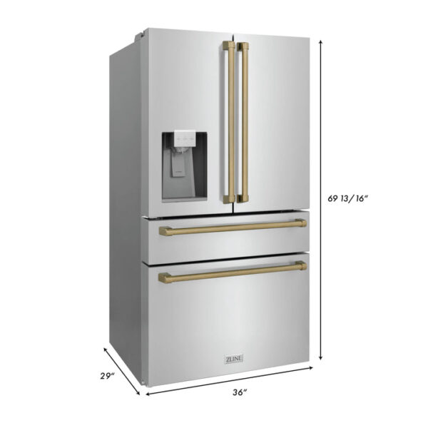 ZLINE 36 in. Autograph Edition 21.6 cu. ft Freestanding French Door Refrigerator with Water Dispenser in Stainless Steel with Matte Black Accents (RFMZ-W-36-MB) - Image 4