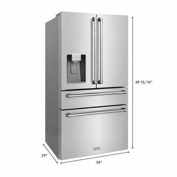 ZLINE 36 in. 21.6 cu. ft Freestanding French Door Fingerprint Resistant Refrigerator with Water and Ice Dispenser and Filter (RFM-W-WF-36) - Image 2