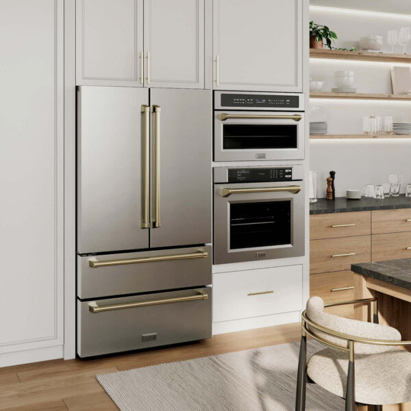 ZLINE Autograph Edition 30 in. 1.6 cu ft. Built-in Convection Microwave Oven in Stainless Steel with Polished Gold Accents (MWOZ-30-G) - Image 12
