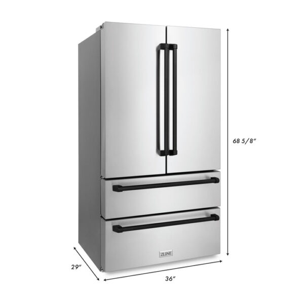 ZLINE 36 in. Autograph Edition 22.5 cu. ft Freestanding French Door Refrigerator with Ice Maker in Fingerprint Resistant Stainless Steel with Matte Black Accents (RFMZ-36-MB) - Image 2