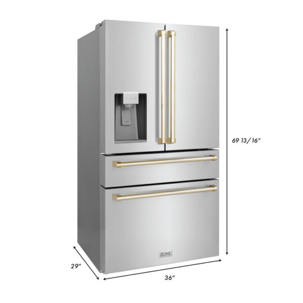 ZLINE 36 in. Autograph Edition 21.6 cu. ft Freestanding French Door Refrigerator with Water Dispenser in Stainless Steel with Matte Black Accents (RFMZ-W-36-MB) - Image 13