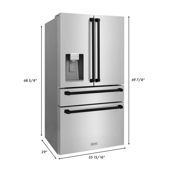 ZLINE 36 in. Autograph Edition 21.6 cu. ft Freestanding French Door Refrigerator with Water Dispenser in Stainless Steel with Matte Black Accents (RFMZ-W-36-MB) - Image 9