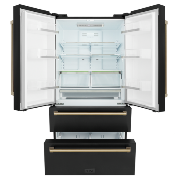 ZLINE 36 in. Autograph Edition 22.5 cu. ft Freestanding French Door Refrigerator with Ice Maker in Fingerprint Resistant Black Stainless Steel with Champagne Bronze Accents (RFMZ-36-BS-CB) - Image 12