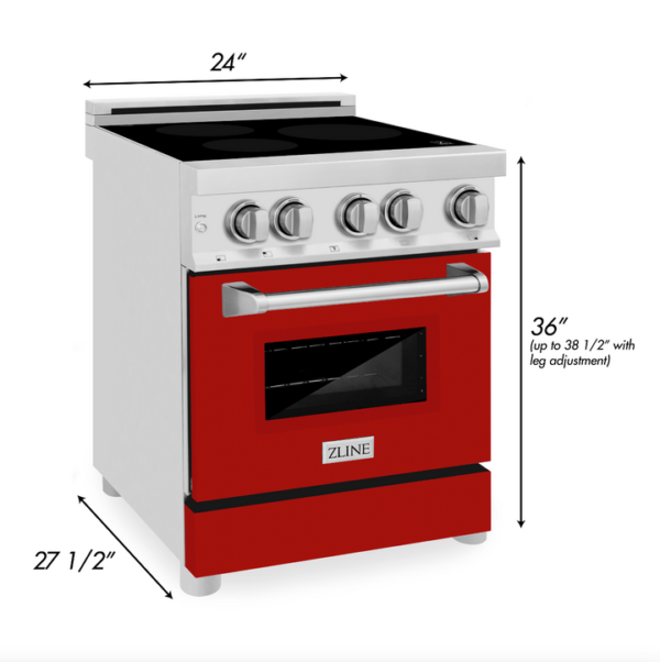 ZLINE 24 IN. 2.8 cu. ft. Induction Range with a 3 Element Stove and Electric Oven in Stainless Steel with Red Gloss Door (RAIND-RG-24) - Image 3