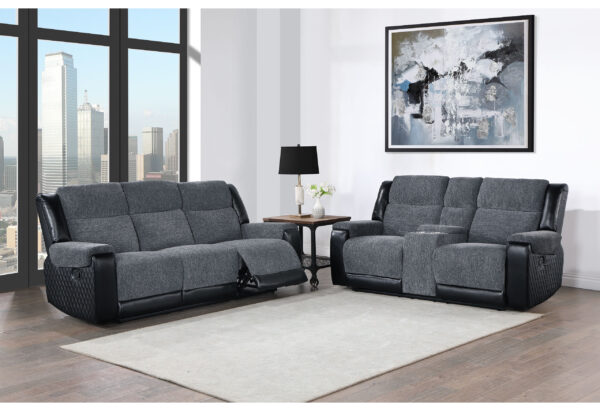 U5914 GREY/BLACK RECLINING SOFA/CONSOLE RECLINING LOVESEAT - Image 2