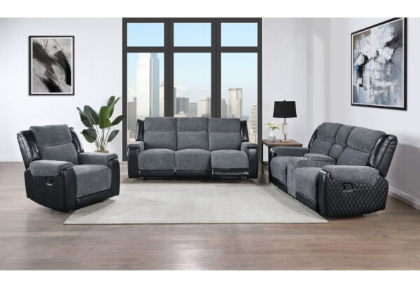 U5914 GREY/BLACK RECLINING SOFA/CONSOLE RECLINING LOVESEAT - Image 3