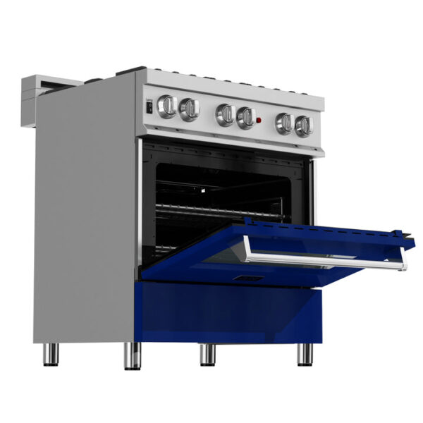 ZLINE 30 in. 4.0 cu. ft. Dual Fuel Range with Gas Stove and Electric Oven in All Fingerprint Resistant Stainless Steel with Blue Gloss Door (RAS-BG-30) - Image 4