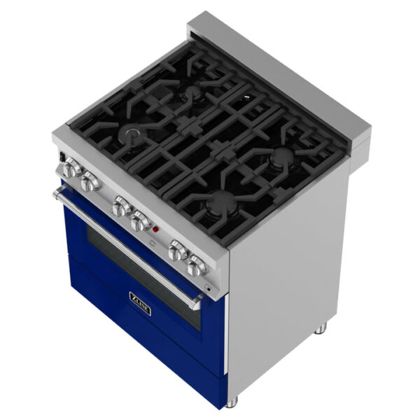 ZLINE 30 in. 4.0 cu. ft. Dual Fuel Range with Gas Stove and Electric Oven in All Fingerprint Resistant Stainless Steel with Blue Gloss Door (RAS-BG-30) - Image 5