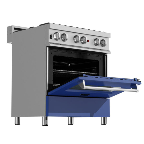 ZLINE 30 in. 4.0 cu. ft. Dual Fuel Range with Gas Stove and Electric Oven in All Fingerprint Resistant Stainless Steel with Blue Matte Door (RAS-BM-30) - Image 5
