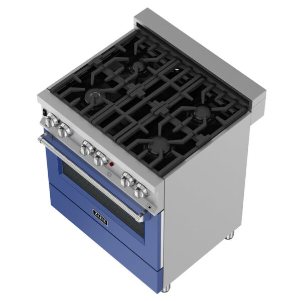 ZLINE 30 in. 4.0 cu. ft. Dual Fuel Range with Gas Stove and Electric Oven in All Fingerprint Resistant Stainless Steel with Blue Matte Door (RAS-BM-30) - Image 2