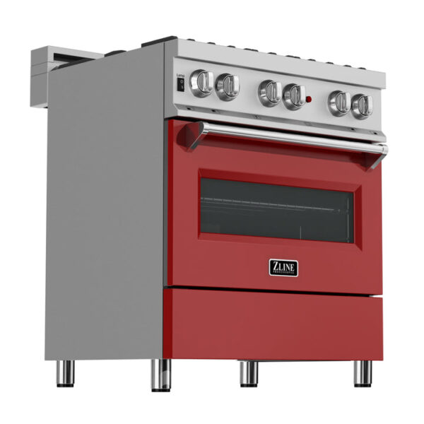 ZLINE 30 in. 4.0 cu. ft. Dual Fuel Range with Gas Stove and Electric Oven in All Fingerprint Resistant Stainless Steel with Red Matte Door (RAS-RM-30) - Image 4