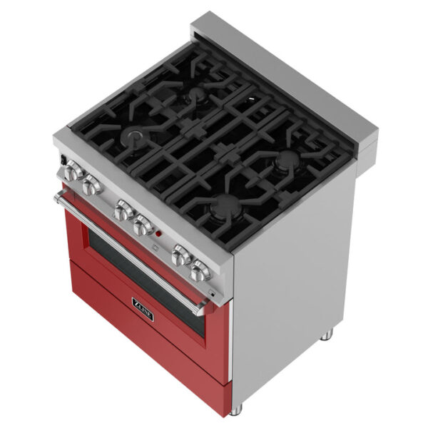 ZLINE 30 in. 4.0 cu. ft. Dual Fuel Range with Gas Stove and Electric Oven in All Fingerprint Resistant Stainless Steel with Red Matte Door (RAS-RM-30) - Image 5