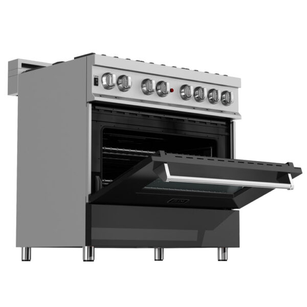 ZLINE 36 in. Professional Dual Fuel Range in Fingerprint Resistant Stainless Steel with Black Matte Door (RAS-BLM-36) - Image 9