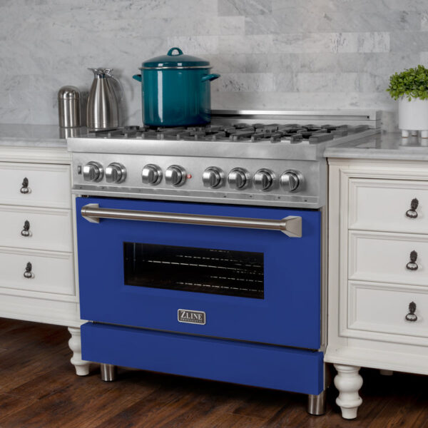 ZLINE 36 in. Professional Dual Fuel Range in Fingerprint Resistant Stainless Steel with Blue Gloss Door (RAS-BG-36) - Image 25