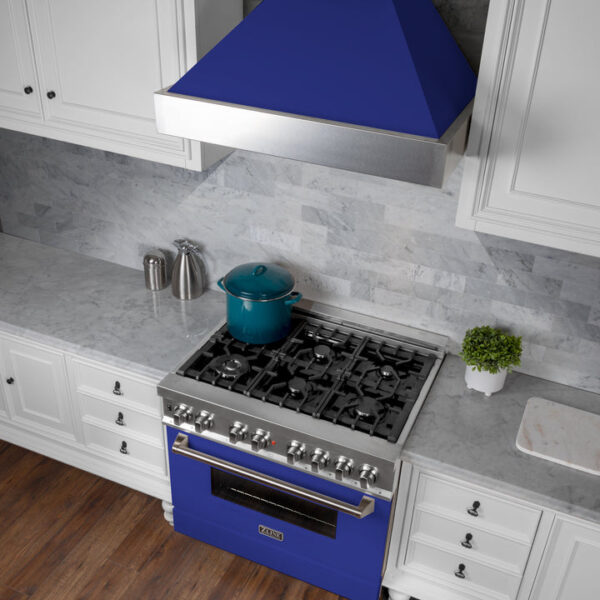ZLINE 36 in. Professional Dual Fuel Range in Fingerprint Resistant Stainless Steel with Blue Gloss Door (RAS-BG-36) - Image 22