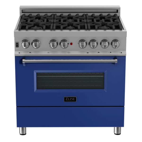 ZLINE 36 in. Professional Dual Fuel Range in Fingerprint Resistant Stainless Steel with Blue Gloss Door (RAS-BG-36) - Image 23