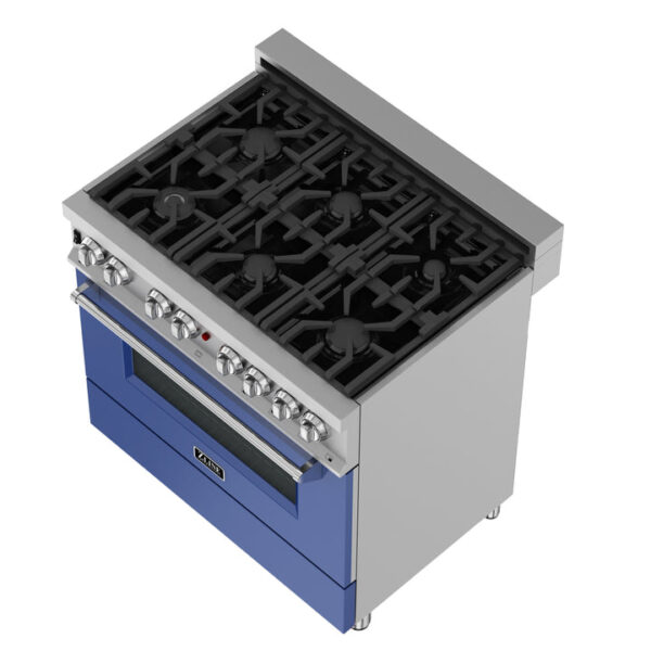 ZLINE 36 in. Professional Dual Fuel Range in Fingerprint Resistant Stainless Steel with Blue Gloss Door (RAS-BG-36) - Image 20