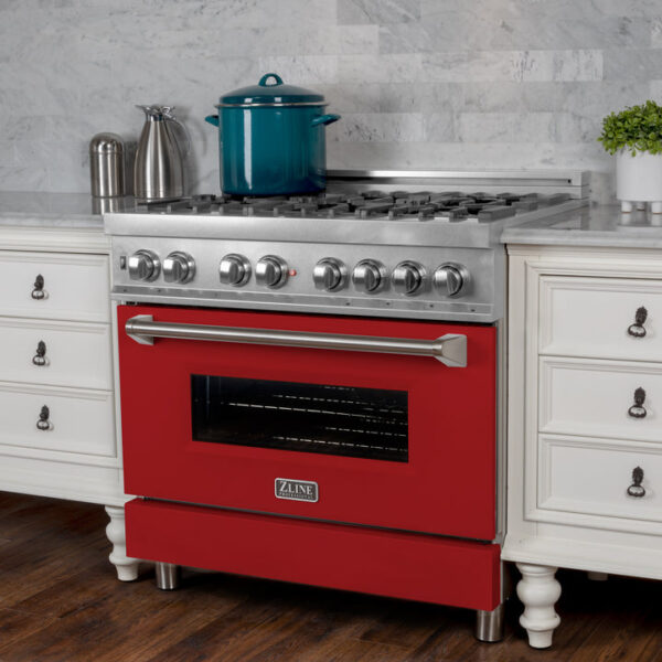 ZLINE 36 in. Professional Dual Fuel Range in Fingerprint Resistant Stainless Steel with Red Matte Door (RAS-RM-36) - Image 6