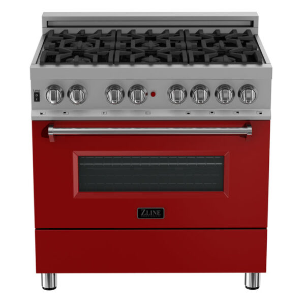 ZLINE 36 in. Professional Dual Fuel Range in Fingerprint Resistant Stainless Steel with Red Matte Door (RAS-RM-36) - Image 4