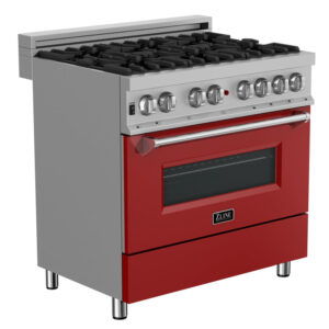 ZLINE 36 in. Professional Dual Fuel Range in Fingerprint Resistant Stainless Steel with Red Matte Door (RAS-RM-36)