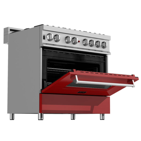 ZLINE 36 in. Professional Dual Fuel Range in Fingerprint Resistant Stainless Steel with Red Matte Door (RAS-RM-36) - Image 5