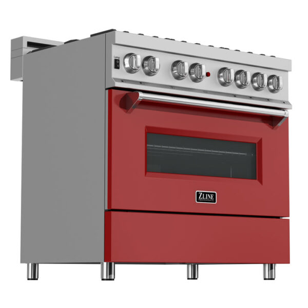 ZLINE 36 in. Professional Dual Fuel Range in Fingerprint Resistant Stainless Steel with Red Matte Door (RAS-RM-36) - Image 3