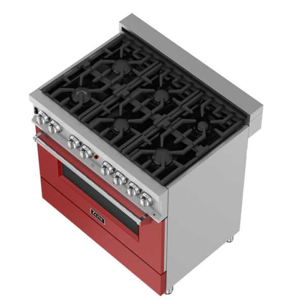 ZLINE 36 in. Professional Dual Fuel Range in Fingerprint Resistant Stainless Steel with Red Matte Door (RAS-RM-36) - Image 2