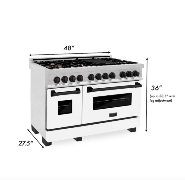 ZLINE Autograph Edition 48 in. 6.0 cu. ft. Dual Fuel Range with Gas Stove and Electric Oven in Stainless Steel with White Matte Door and Matte Black Accents (RAZ-WM-48-MB) - Image 2
