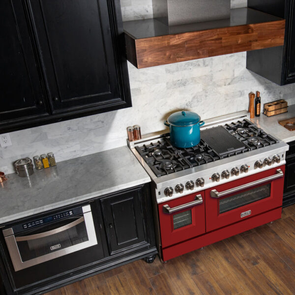 ZLINE 48 in. Fingerprint Resistant Stainless Steel 6.0 cu.ft. 7 Gas Burner/Electric Oven Range with Red Matte (RAS-RM-48) - Image 4