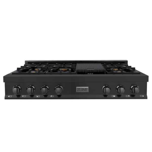 ZLINE 48 in. Porcelain Gas Stovetop in Black Stainless Steel with Brass Burners and Griddle (RTB-48) - Image 9