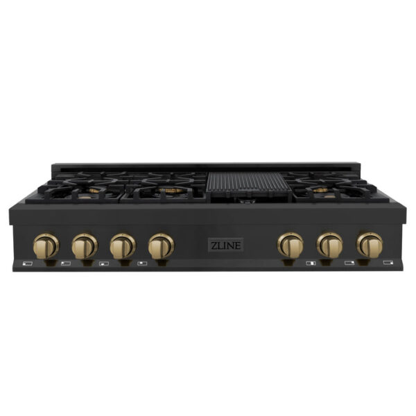 ZLINE Autograph Edition 48 in. Porcelain Rangetop with 7 Gas Burners in Black Stainless Steel and Champagne Bronze Accents (RTBZ-48-CB) - Image 10