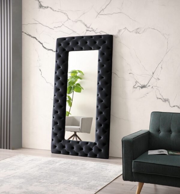 Modrest Legend - Transitional Black Velvet Floor Mirror