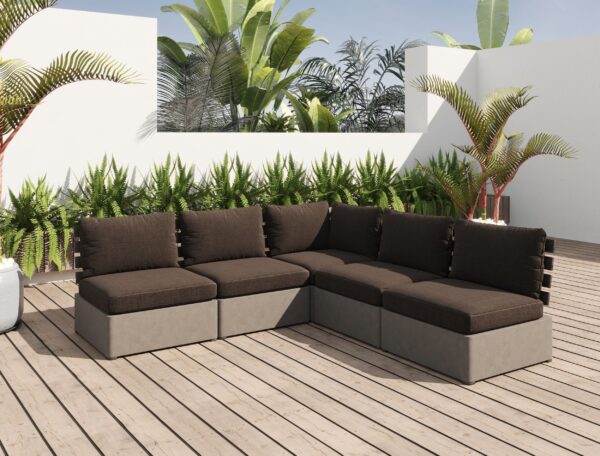 Renava Garza Outdoor Concrete & Teak Modular Sectional