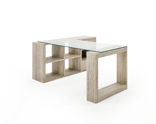 Nova Domus Roma - Modern Glass + Travertine Reversible Desk - Image 2