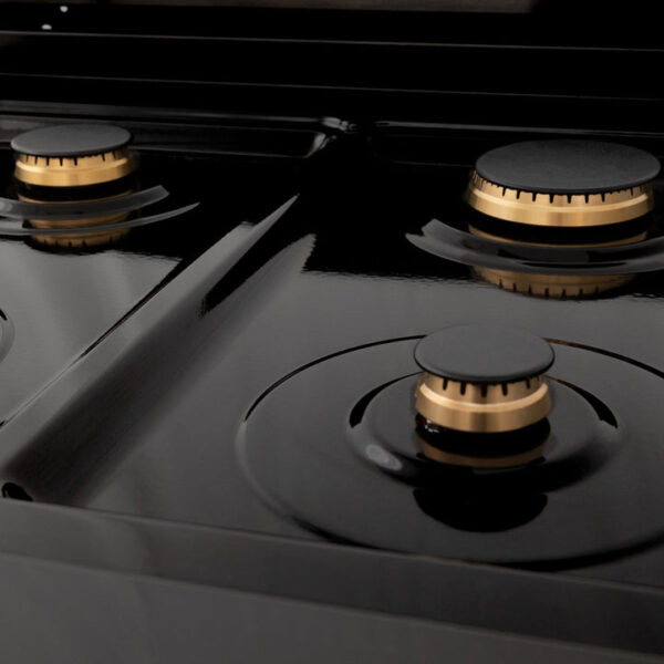 ZLINE 24 in. Professional Dual Fuel Range in Black Stainless Steel with Brass Burners (RAB-BR-24) - Image 3