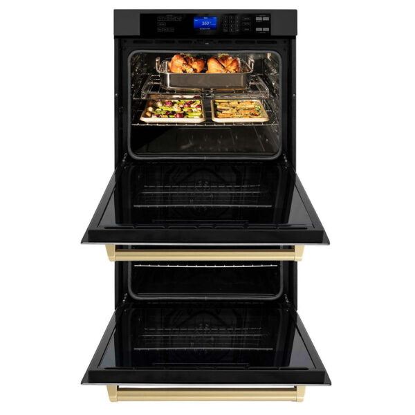 ZLINE 30 in. Autograph Edition Electric Double Wall Oven with Self Clean and True Convection in Black Stainless Steel and Champagne Bronze Accents (AWDZ-30-BS-CB) - Image 2