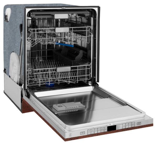 ZLINE 24 in. Panel-Included Monument Series 3rd Rack Top Touch Control Dishwasher with Hand Hammered Copper Door, 45dBa (DWMT-HH-24) - Image 14
