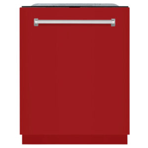 ZLINE 24 in. Panel-Included Monument Series 3rd Rack Top Touch Control Dishwasher with Red Gloss Door, 45dBa (DWMT-RG-24)
