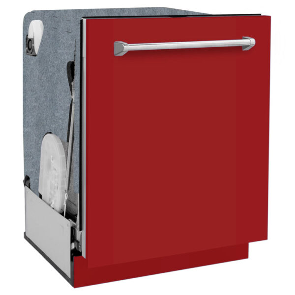 ZLINE 24 in. Panel-Included Monument Series 3rd Rack Top Touch Control Dishwasher with Red Gloss Door, 45dBa (DWMT-RG-24) - Image 7