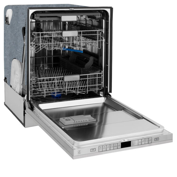 ZLINE Autograph Edition 24 in. 3rd Rack Top Touch Control Tall Tub Dishwasher in Stainless Steel with Polished Gold Handle, 45dBa (DWMTZ-304-24-G) - Image 7