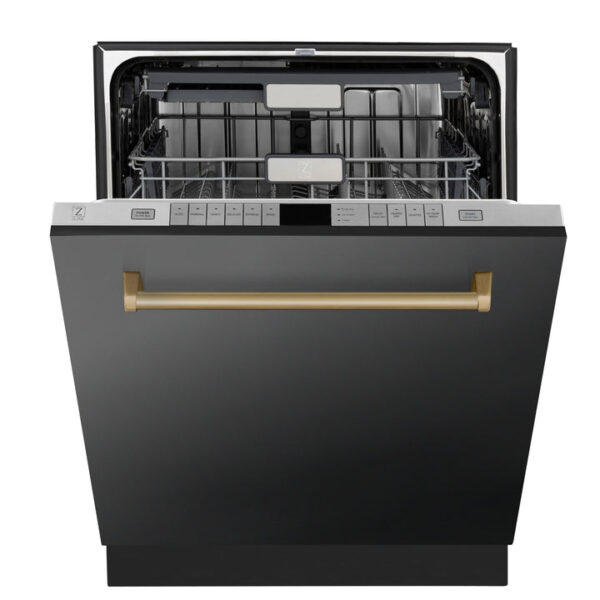 ZLINE Autograph Edition 24 in. 3rd Rack Top Touch Control Tall Tub Dishwasher in Black Stainless Steel with Champagne Bronze Handle, 45dBa (DWMTZ-BS-24-CB) - Image 9