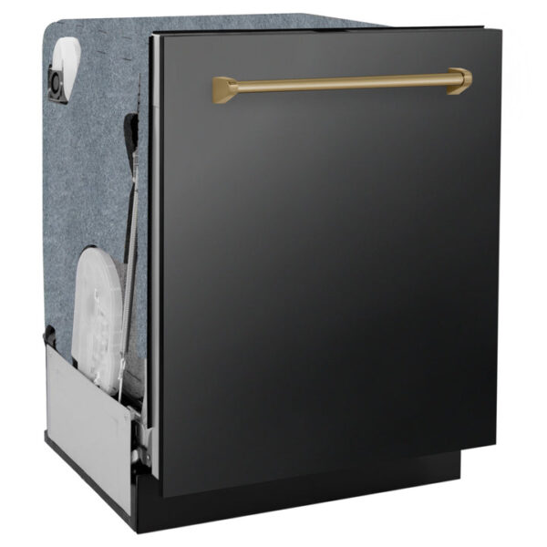 ZLINE Autograph Edition 24 in. 3rd Rack Top Touch Control Tall Tub Dishwasher in Black Stainless Steel with Champagne Bronze Handle, 45dBa (DWMTZ-BS-24-CB) - Image 7