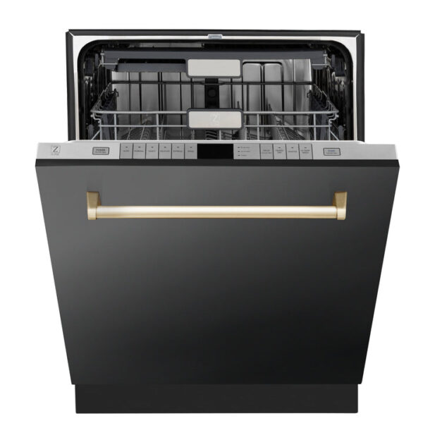 ZLINE Autograph Edition 24 in. 3rd Rack Top Touch Control Tall Tub Dishwasher in Black Stainless Steel with Polished Gold Handle, 45dBa (DWMTZ-BS-24-G) - Image 9