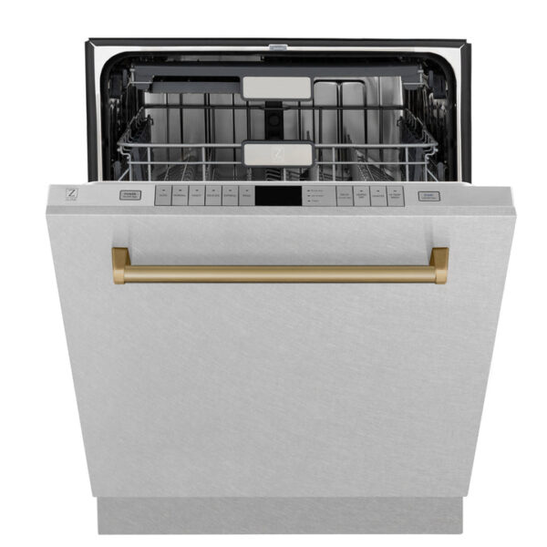 ZLINE Autograph Edition 24" 3rd Rack Top Control Tall Tub Dishwasher in Fingerprint Resistant Stainless Steel with Champagne Bronze Accents, 45dBa (DWMTZ-SN-24-CB) - Image 9