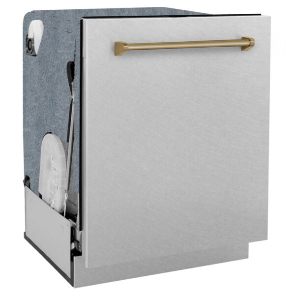 ZLINE Autograph Edition 24" 3rd Rack Top Control Tall Tub Dishwasher in Fingerprint Resistant Stainless Steel with Champagne Bronze Accents, 45dBa (DWMTZ-SN-24-CB) - Image 7