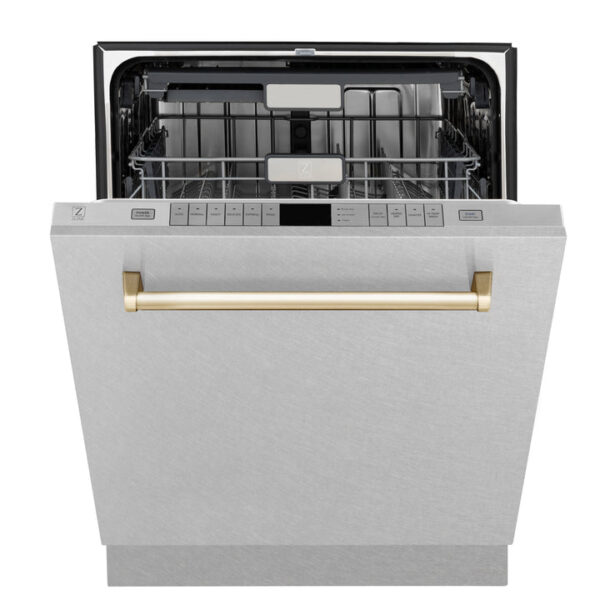 ZLINE Autograph Edition 24" 3rd Rack Top Control Tall Tub Dishwasher in Fingerprint Resistant Stainless Steel with Polished Gold Accents, 45dBa (DWMTZ-SN-24-G) - Image 10