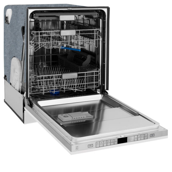 ZLINE Autograph Edition 24 in. 3rd Rack Top Touch Control Tall Tub Dishwasher in White Matte with Polished Gold Accent Handle, 45dBa (DWMTZ-WM-24-G) - Image 10