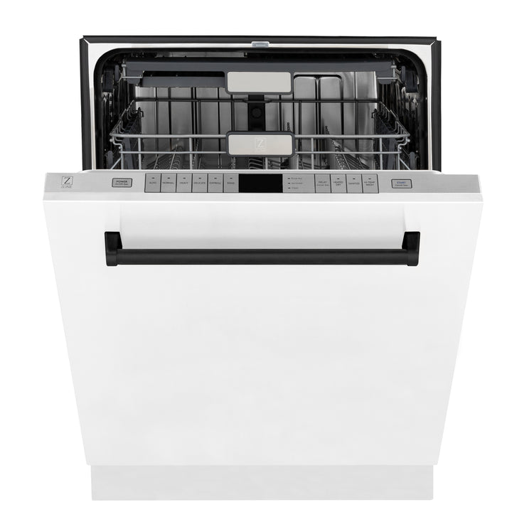 ZLINE Autograph Edition 24 in. 3rd Rack Top Touch Control Tall Tub Dishwasher in White Matte with Matte Black Accent Handle, 45dBa (DWMTZ-WM-24-MB) - Image 6